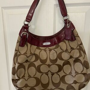 Coach Brown and Burgundy Shoulder Bag